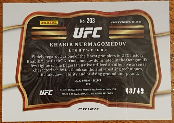 2023 Panini Select UFC Khabib Nurmagomedov #203 Octagonside Blue Disco Prizm Parallel /49 Trading Card