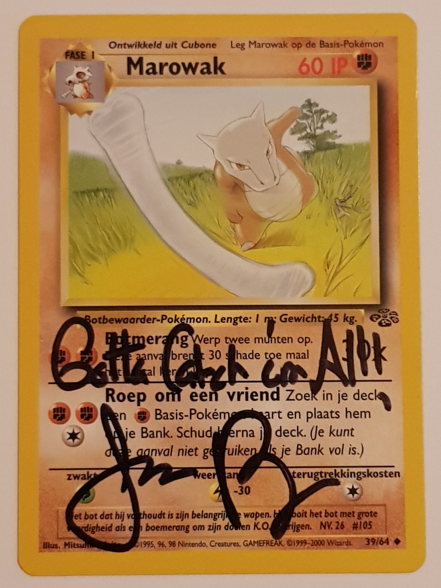 marowak pokemon card 1995 Pokemon Dutch Jungle Marowak #39/64 Trading Card (Signed by Jason Paige)