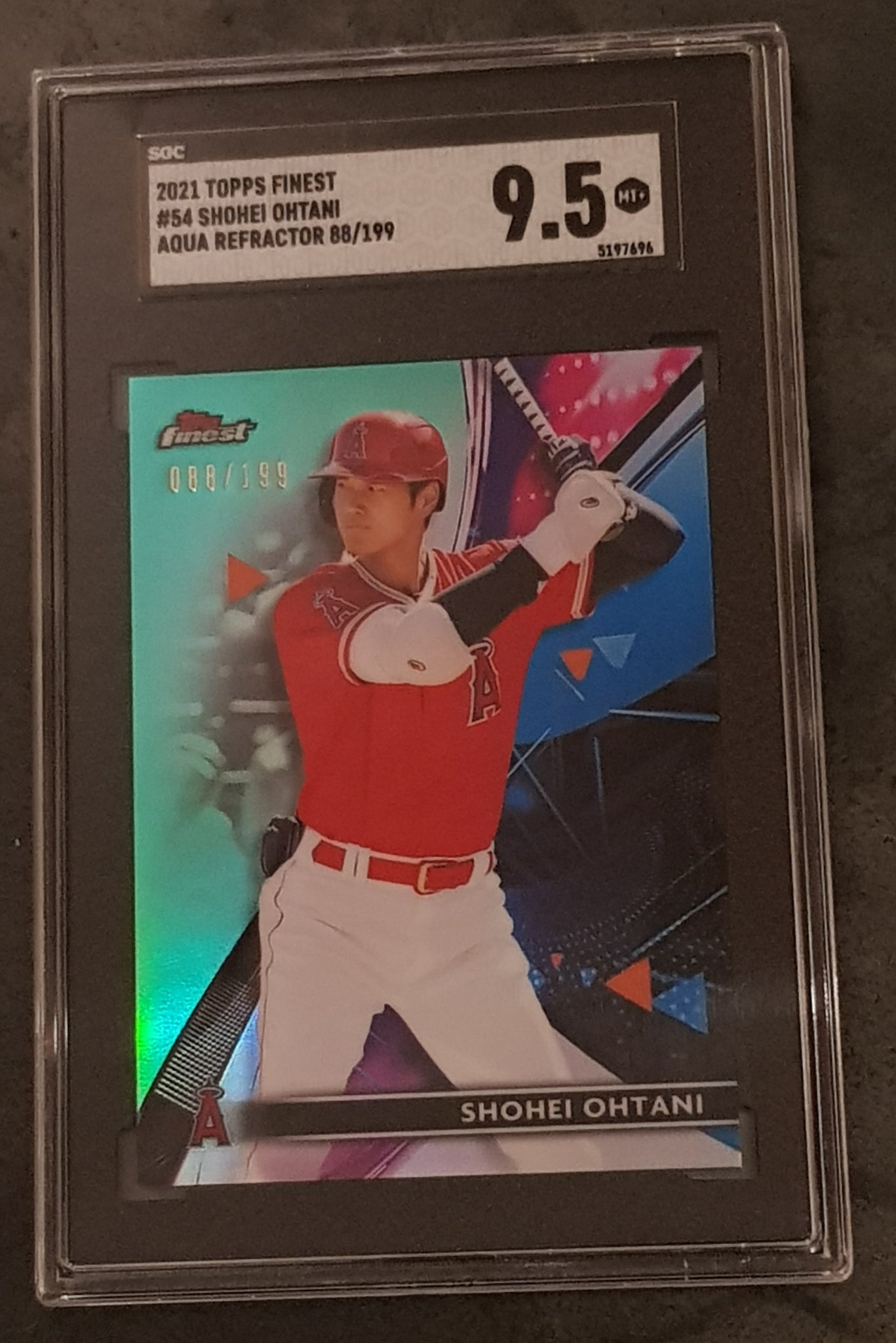 2021 Topps Finest Baseball Shohei Ohtani #54 Aqua Refractor /199 SGC 9.5 Trading Card