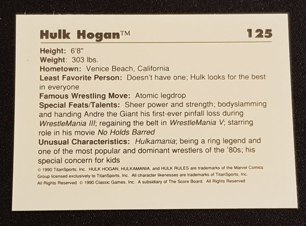 1990 Classic WWF "Hulkster!" Hulk Hogan #125 Trading Card