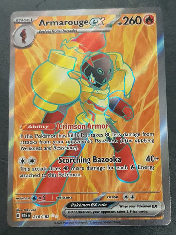 Pokemon Scarlet and Violet Paradox Rift Armarouge Ex #218/182 Full Art Ultra Rare Holo Trading Card