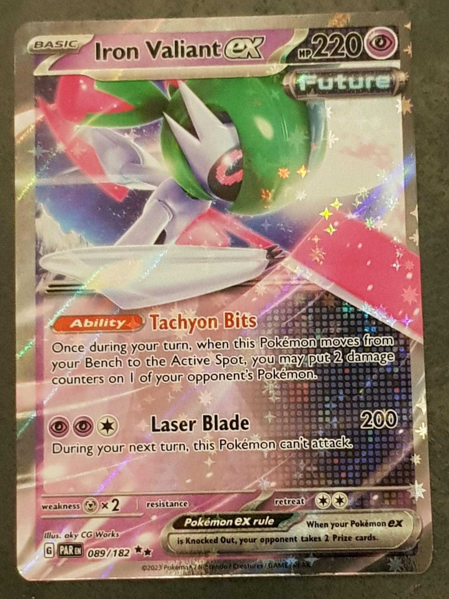 Pokemon Scarlet and Violet Paradox Rift Iron Valiant Ex #089/182 Rare Holo Trading Card