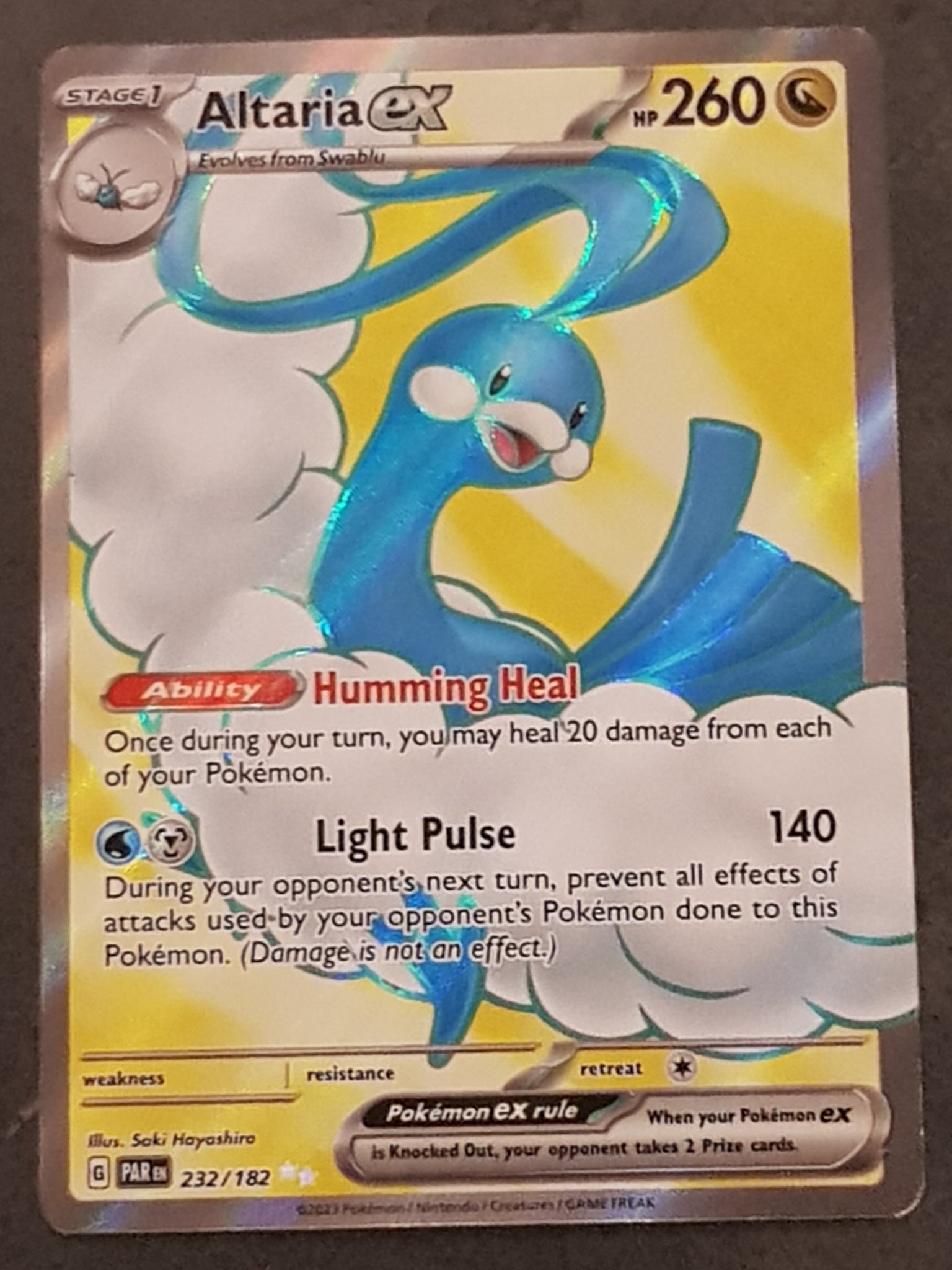 Pokemon Scarlet and Violet Paradox Rift Altaria Ex #232/182 Full Art Ultra Rare Holo Trading Card Pokemon Scarlet and Violet Paradox Rift Altaria Ex #232/182 Full Art Ultra Rare Holo Trading Card