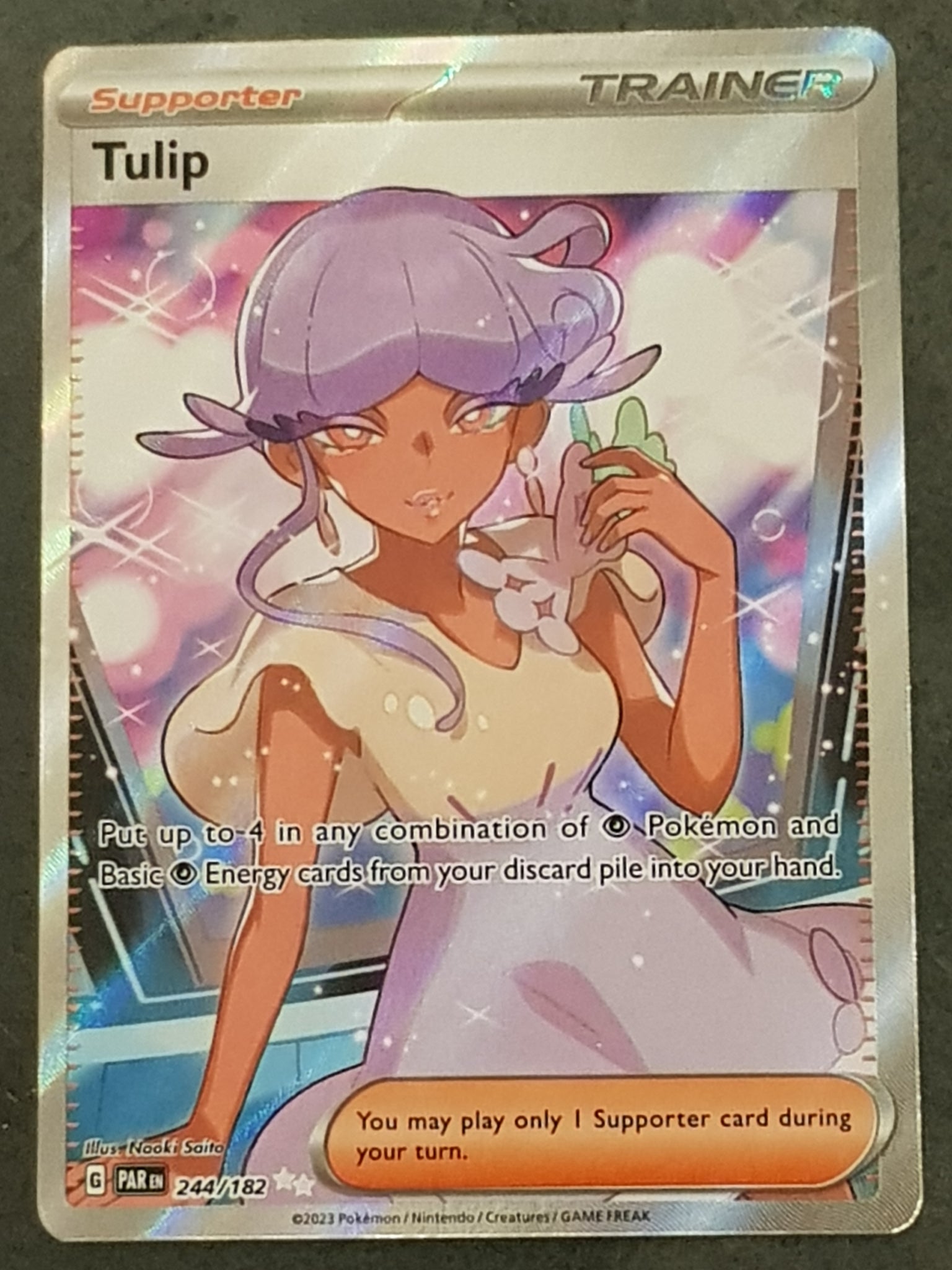 Pokemon Scarlet and Violet Paradox Rift Tulip #244/182 Full Art Ultra Rare Holo Trading Card Pokemon Scarlet and Violet Paradox Rift Tulip #244/182 Full Art Ultra Rare Holo Trading Card