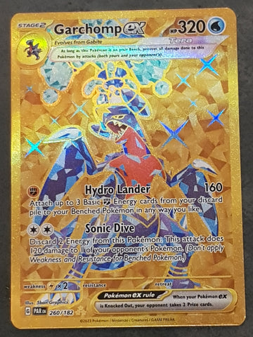 Pokemon Scarlet and Violet Paradox Rift Garchomp Ex #260/182 Gold Hyper Rare Holo Trading Card