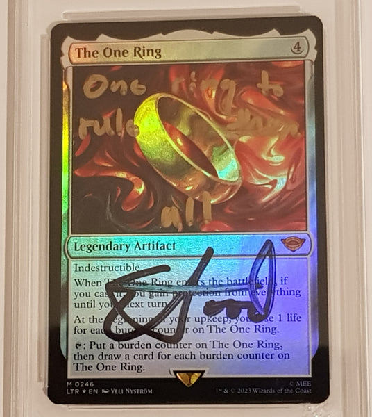 Magic the Gathering Lord of the Rings The One Ring LTR #246 Foil PG Grading 9 Trading Card (Signed by Elijah Wood)