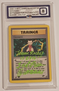 Pokemon Gym Challenge Giovanni (1st Edition) #104/132 Non-Holo PG Grading 8 Trading Card (Signed by Ted Lewis)