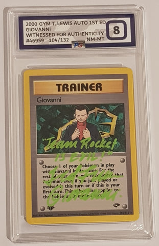 Pokemon Gym Challenge Giovanni (1st Edition) #104/132 Non-Holo PG Grading 8 Trading Card (Signed by Ted Lewis)