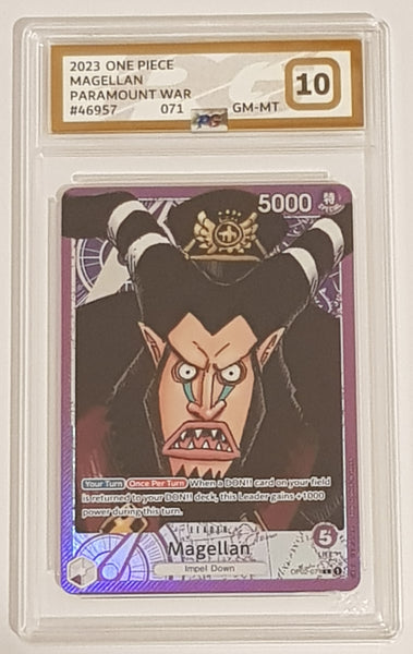 One Piece Card Game OP-02 Paramount War Magellan #OP02-071 Leader Alt Art Parallel Foil PG Grading 10 Trading Card