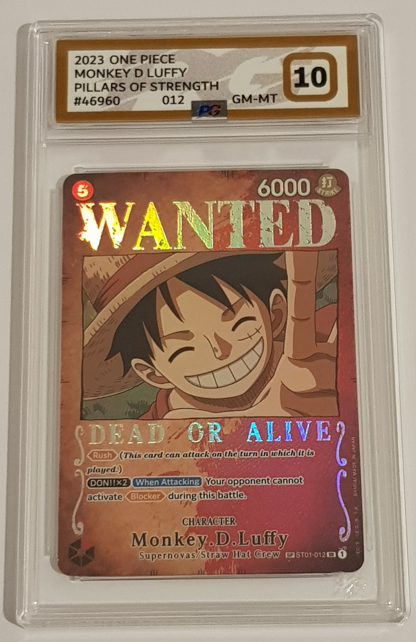 One Piece Card Game OP-03 Pillars of Strength #ST01-012 Monkey D Luffy Wanted Alt Art Foil PG Grading 10 Trading Card