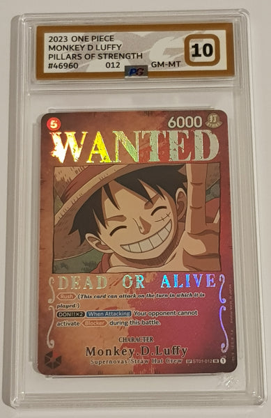 One Piece Card Game OP-03 Pillars of Strength #ST01-012 Monkey D Luffy Wanted Alt Art Foil PG Grading 10 Trading Card