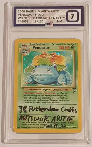 Pokemon Base Set 2 Venusaur #18/130 Holo PG Grading 7 Trading Card (Signed by Mitsuhiro Arita)