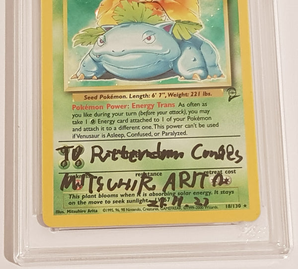 Pokemon Base Set 2 Venusaur #18/130 Holo PG Grading 7 Trading Card (Signed by Mitsuhiro Arita)