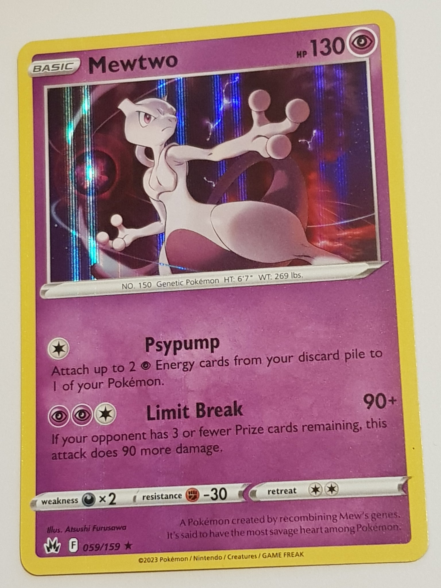 Pokemon Sword and Shield Crown Zenith Mewtwo #59/159 Holo Trading Card