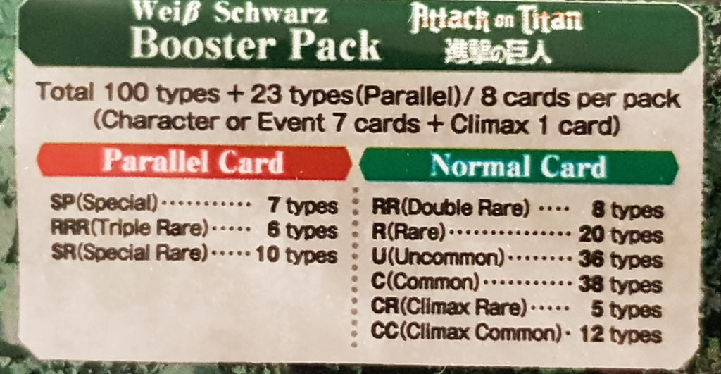 Weiss Schwarz Attack on Titan Vol.2 (English) Sealed Booster Pack Rotterdam Comics Weiss Schwarz Attack on Titan Vol.2 (English) Sealed Booster Pack Rotterdam Comics