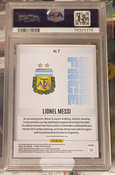 2022-23 Panini Score FIFA Game Face #2 Lionel Messi Case Hit PSA 9 Trading Card