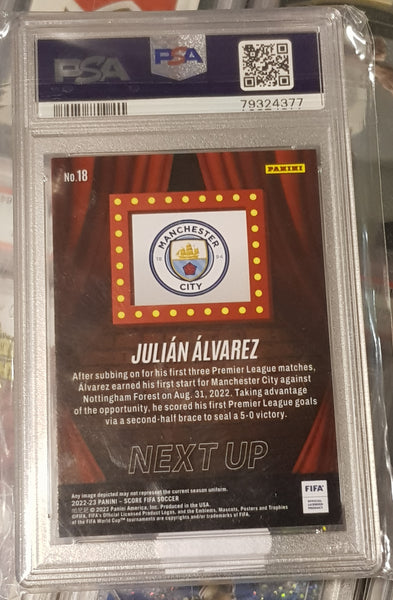 2022-23 Panini Score FIFA Next Up #18 Julian Alvarez Case Hit PSA 9 Rookie Card