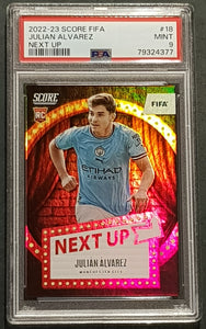 2022-23 Panini Score FIFA Next Up #18 Julian Alvarez Case Hit PSA 9 Rookie Card