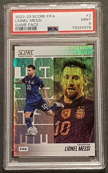 2022-23 Panini Score FIFA Game Face #2 Lionel Messi Case Hit PSA 9 Trading Card