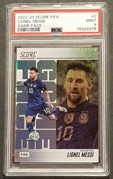 2022-23 Panini Score FIFA Game Face #2 Lionel Messi Case Hit PSA 9 Trading Card