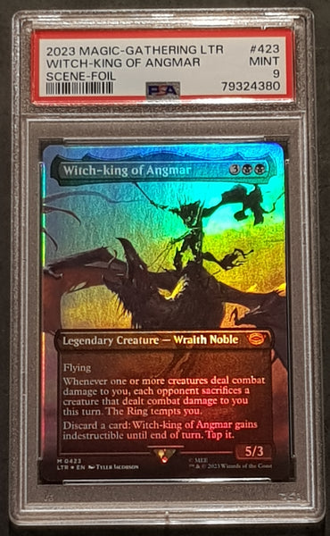 Magic the Gathering Lord of the Rings Witch-King of Angmar LTR #423 PSA 9 Foil Extended Art Trading Card