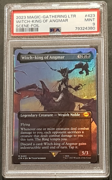 Magic the Gathering Lord of the Rings Witch-King of Angmar LTR #423 PSA 9 Foil Extended Art Trading Card