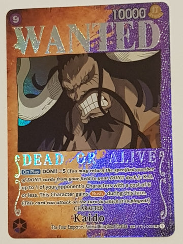 One Piece Card Game OP-03 Pillars of Strength #ST04-003 Kaido Wanted Alt Art Foil Trading Card