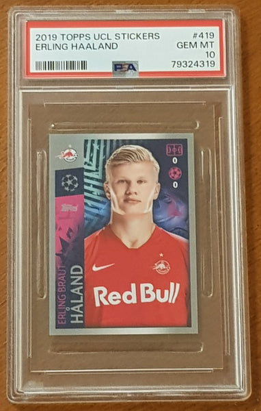 2019-20 Topps UCL Champions League Erling Haaland #419 PSA 10 Rookie Sticker