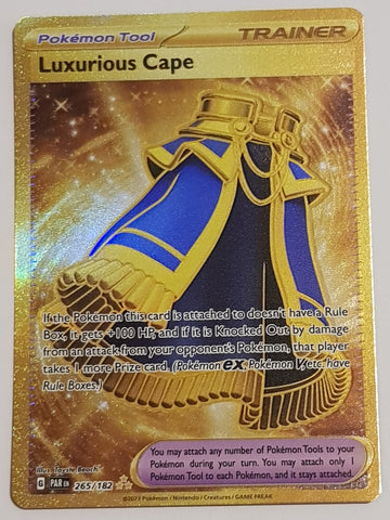 Pokemon Scarlet and Violet Paradox Rift Luxurious Cape #265/182 Gold Super Rare Holo Trading Card