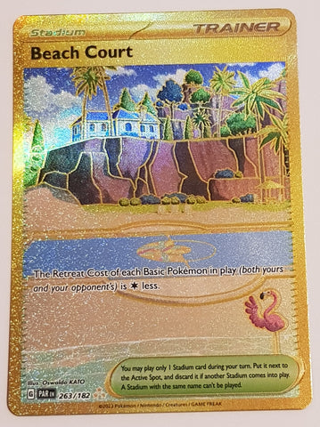 Pokemon Scarlet and Violet Paradox Rift Beach Court #263/182 Gold Super Rare Holo Trading Card