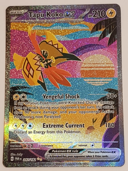 Tarjeta coleccionable holográfica rara de Tapu Koko Ex #247/182 de