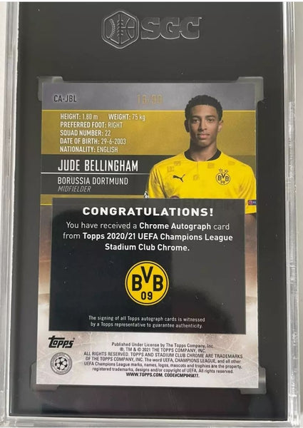 2020-21 Topps Stadium Club Chrome Autograph Jude Bellingham #CA-JBL /99 SGC 10/9 Rookie Card