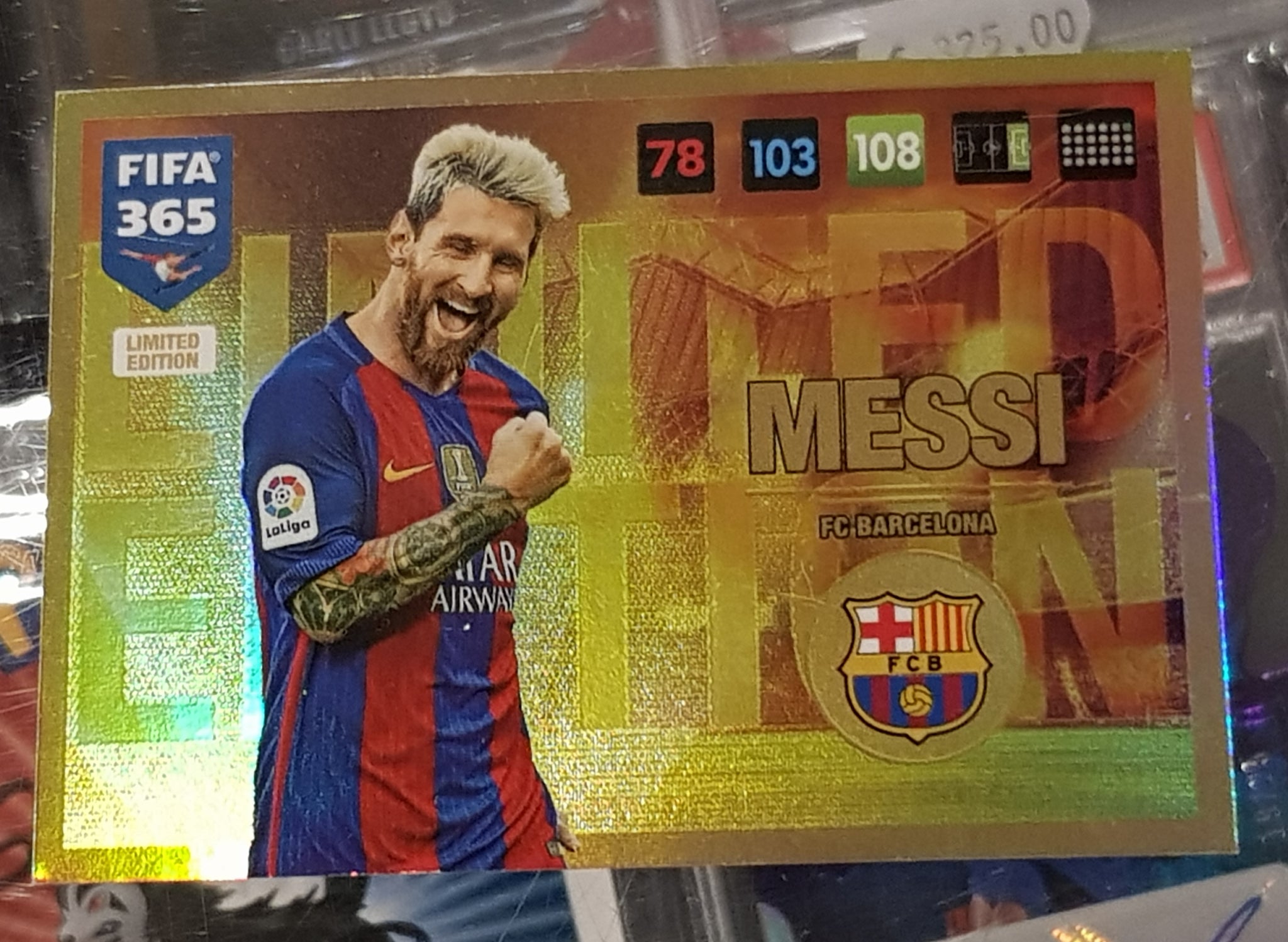 2016-17 Panini Adrenalyn FIFA 365 Lionel Messi Limited Edition (Blond) Trading Card 2016-17 Panini Adrenalyn FIFA 365 Lionel Messi Limited Edition (Blond) Trading Card