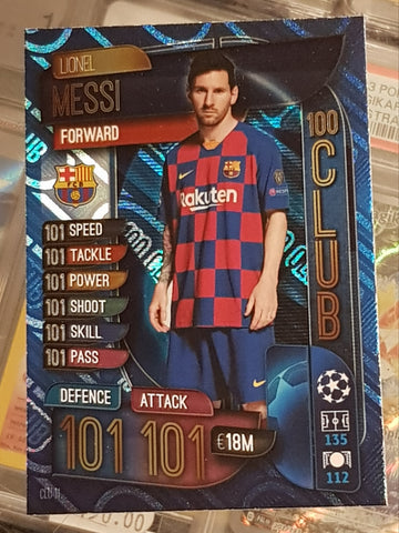 2019-20 Topps Match Attax UCL Lionel Messi 100 Club #CLU11 Trading Card