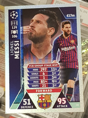 2018 Topps Match Attax UCL Lionel Messi #132 Foil Trading Card