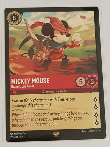 Disney Lorcana the First Chapter Mickey Mouse Brave Little Tailor #115/204 Legendary Rare Trading Card