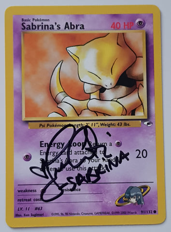 Pokemon Gym Heroes Sabrina's Abra #91/132 Trading Card (Signed by Lisa Ortiz)