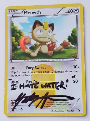 Pokemon Noble Victories Meowth #102/101 Secret Rare Holo Trading Card (Signed by Matthew Sussman)