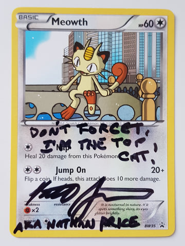 Pokemon Black and White Meowth #BW35 Black Star Promo Trading Card (2x Signed by Matthew Sussman)