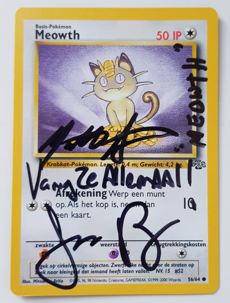 Pokemon Dutch Jungle Meowth #56/64 CGS 7 Trading Card (Signed by Jason Paige and Matthew Sussman)