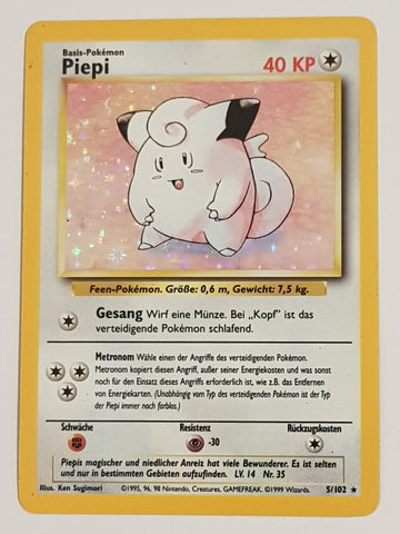 Pokemon German Base Piepi (Clefairy) #5/102 Holo Trading Card