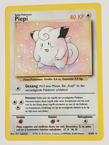 Pokemon German Base Piepi (Clefairy) #5/102 Holo Trading Card