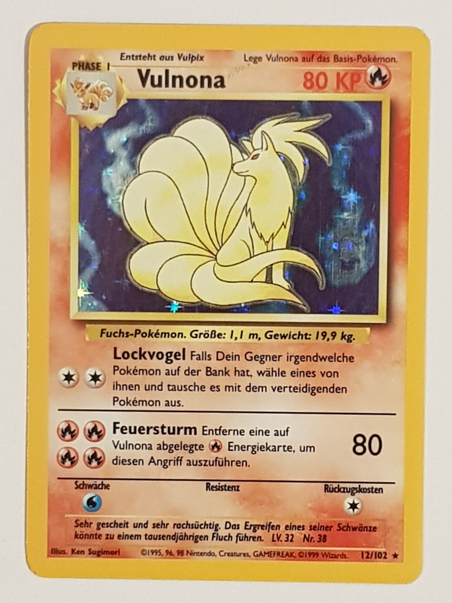 Pokemon German Base Vulnona (Ninetales) #12/102 Holo Trading Card