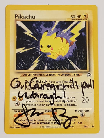 Pokemon Neo Genesis Pikachu #70/111 Trading Card (Signed by Jason Paige)