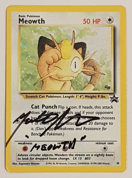 Pokemon Meowth #10 Game Boy Black Star Promo Holo Trading Card (Signed by Matthew Sussman)