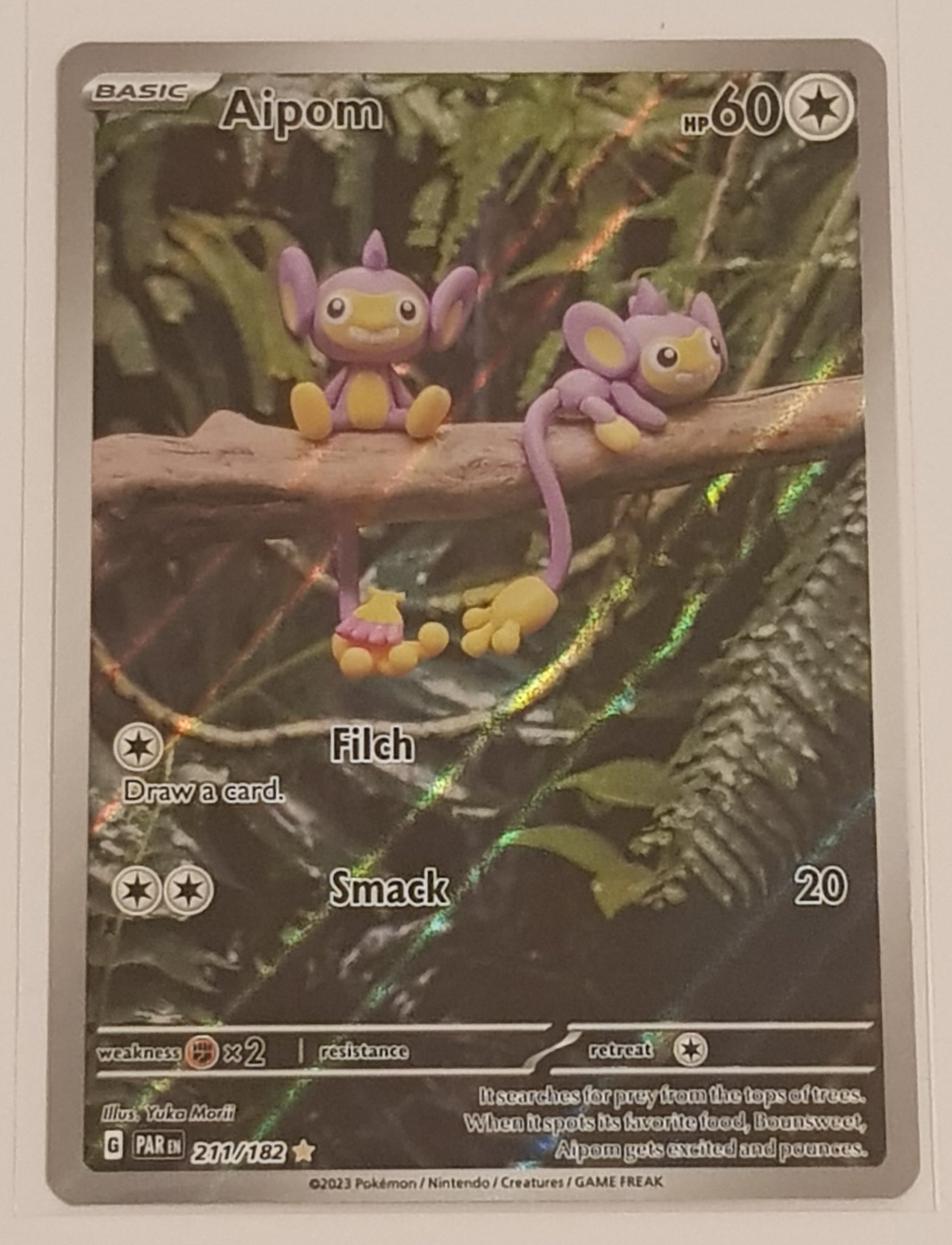 Pokemon Scarlet and Violet Paradox Rift Aipom #211/182 Illustration Rare Holo Trading Card