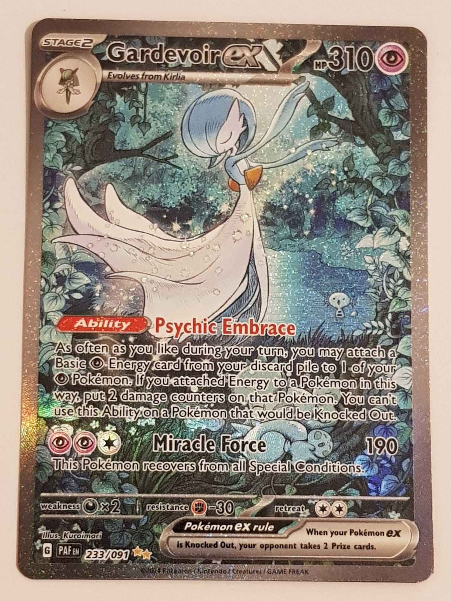 Pokemon Scarlet and Violet Paldean Fates Gardevoir Ex #233/091 Special Illustration Rare Holo Trading Card Pokemon Scarlet and Violet Paldean Fates Gardevoir Ex #233/091 Special Illustration Rare Holo Trading Card