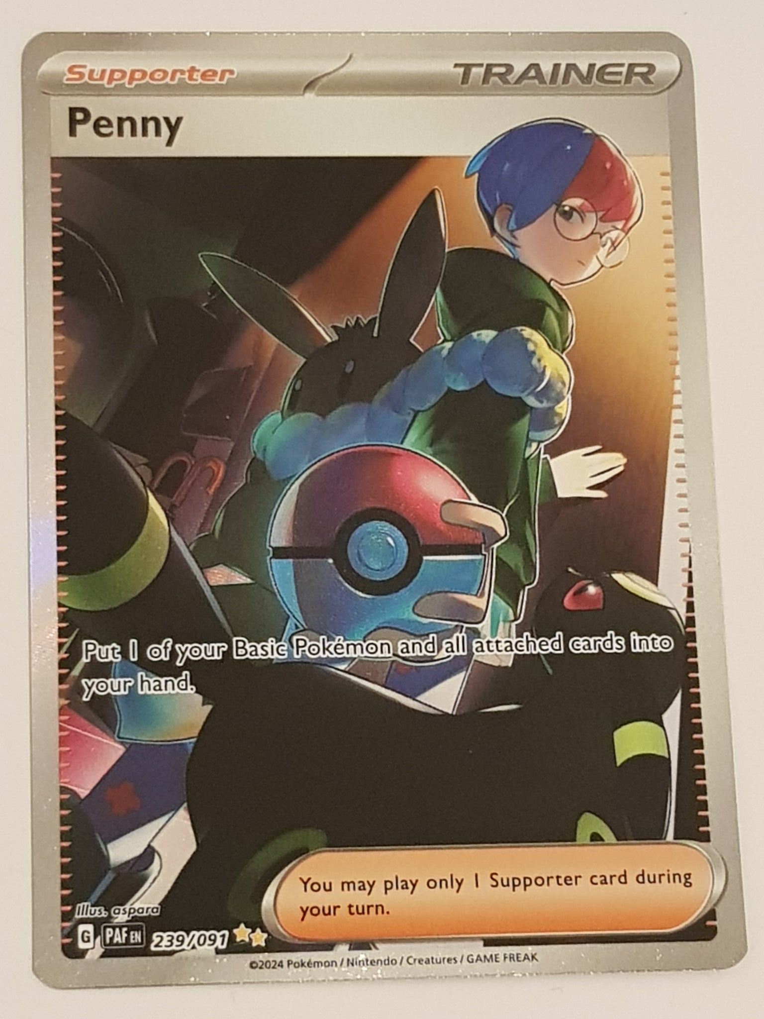 Pokemon Scarlet and Violet Paldean Fates Penny #239/091 Special Illustration Rare Holo Trading Card