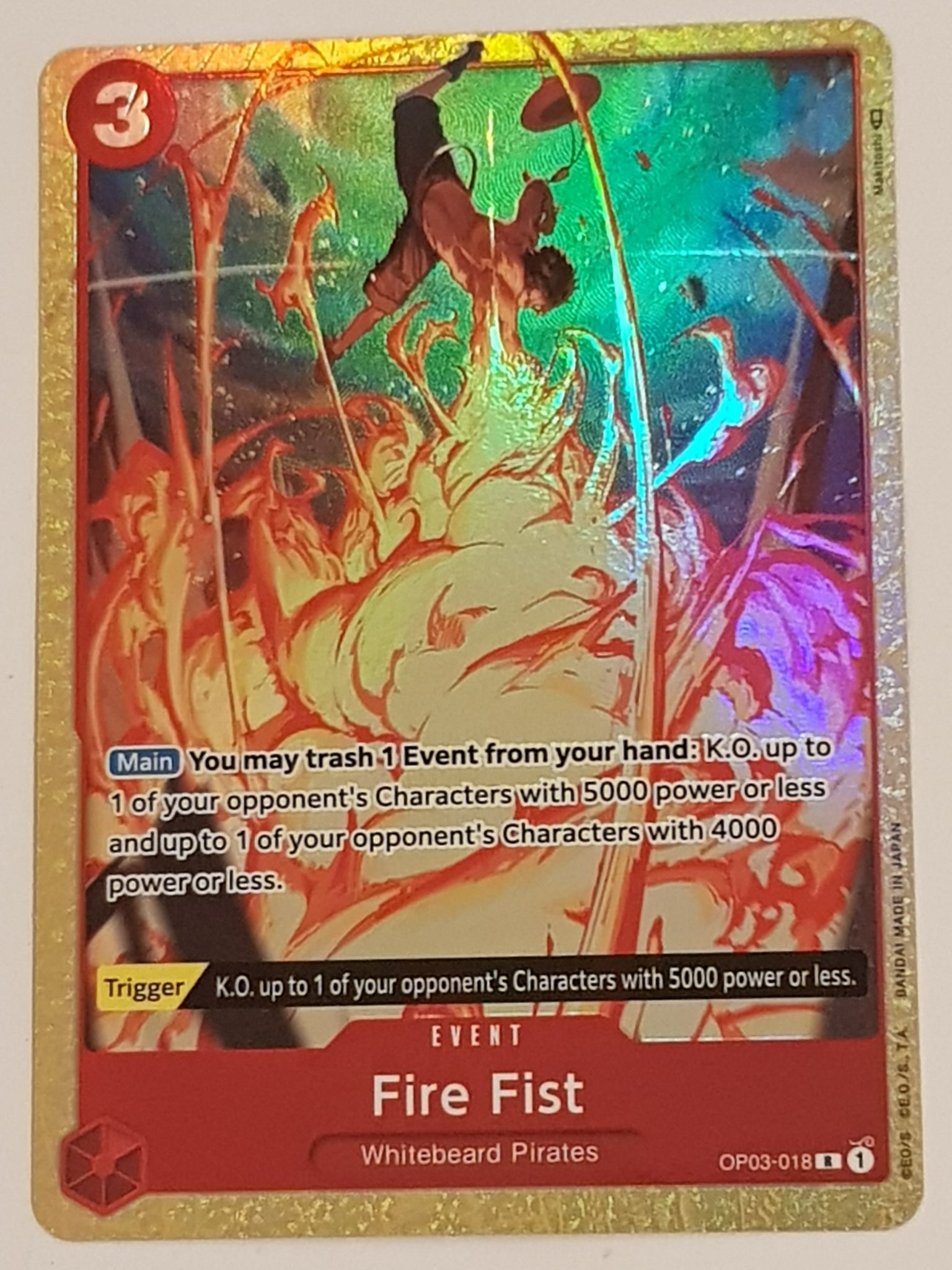 One Piece Card Game OP-03 Pillars of Strength Fire Fist #OP03-018 Rare Alt Art Foil Trading Card One Piece Card Game OP-03 Pillars of Strength Fire Fist #OP03-018 Rare Alt Art Foil Trading Card