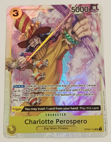 One Piece Card Game OP-03 Pillars of Strength Charlotte Perospero #OP03-113 SR Foil Trading Card